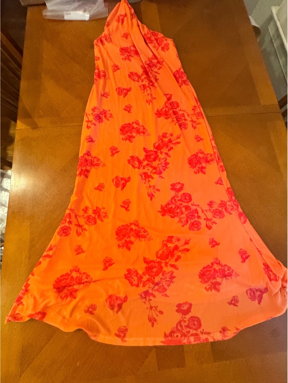 Shein Curve Orange Floral One-Shoulder Maxi Dress XL 2632